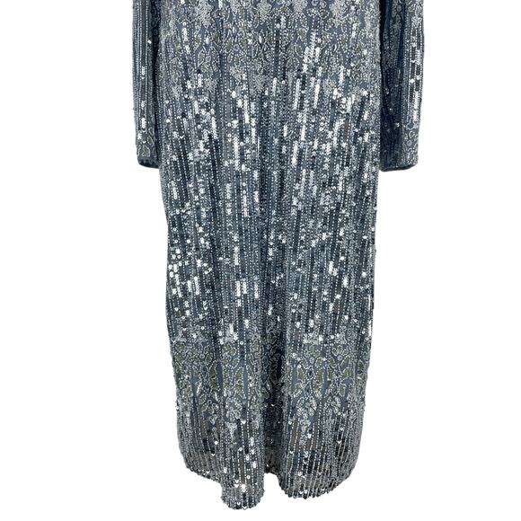 Mac Duggal Embellished Long Sleeve Midi Dress Platinum 5576 Size 20 - Picture 6 of 13